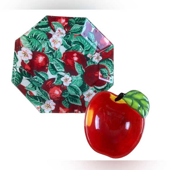 Plate Dish Bundle (2) Apple Theme Dishes - Perfect for Apple Slices and Dip! - Picture 3 of 7